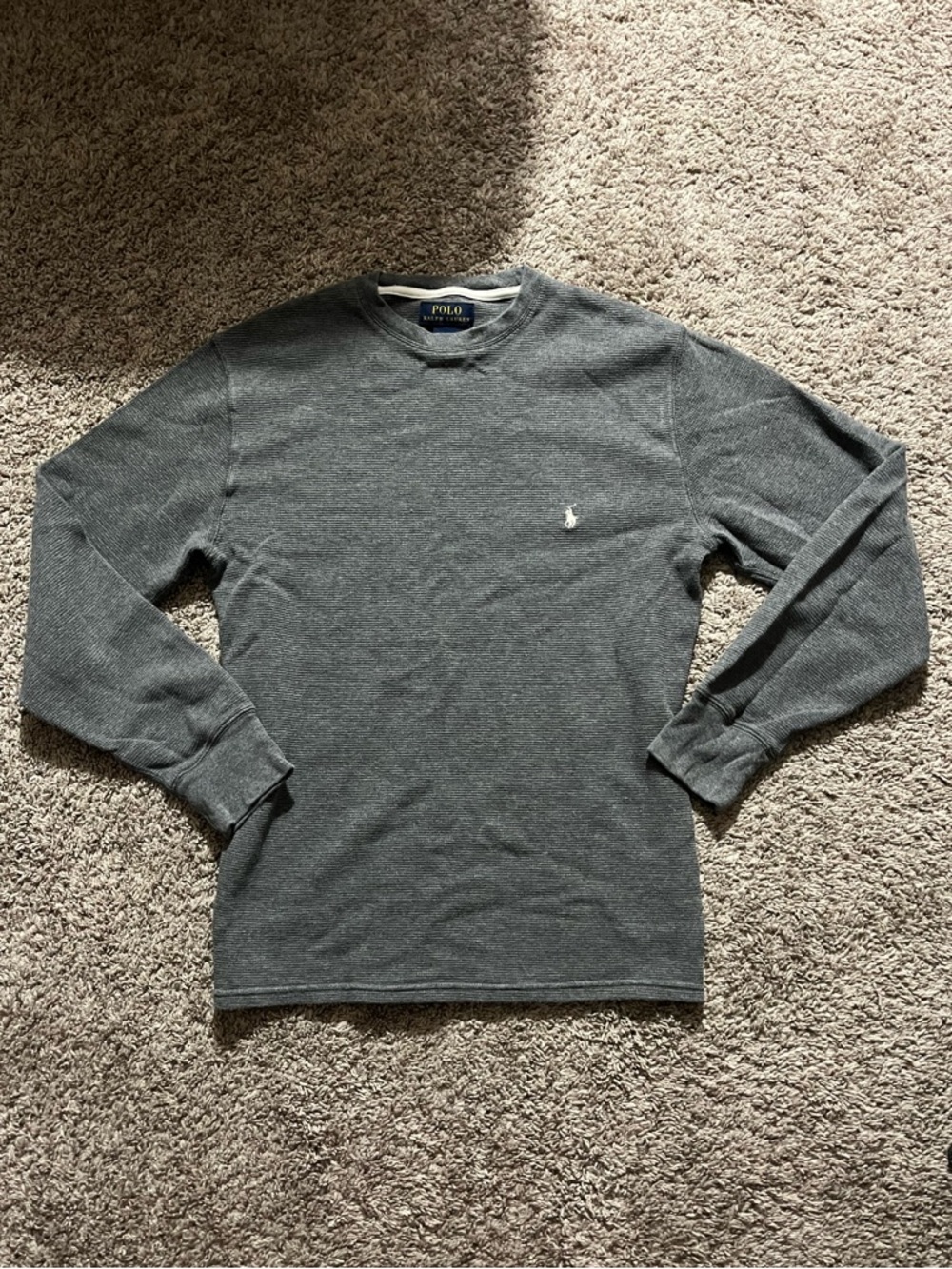 Polo Ralph Lauren Men's Long Sleeve Gray Waffle Knit Thermal Shirt Size Medium